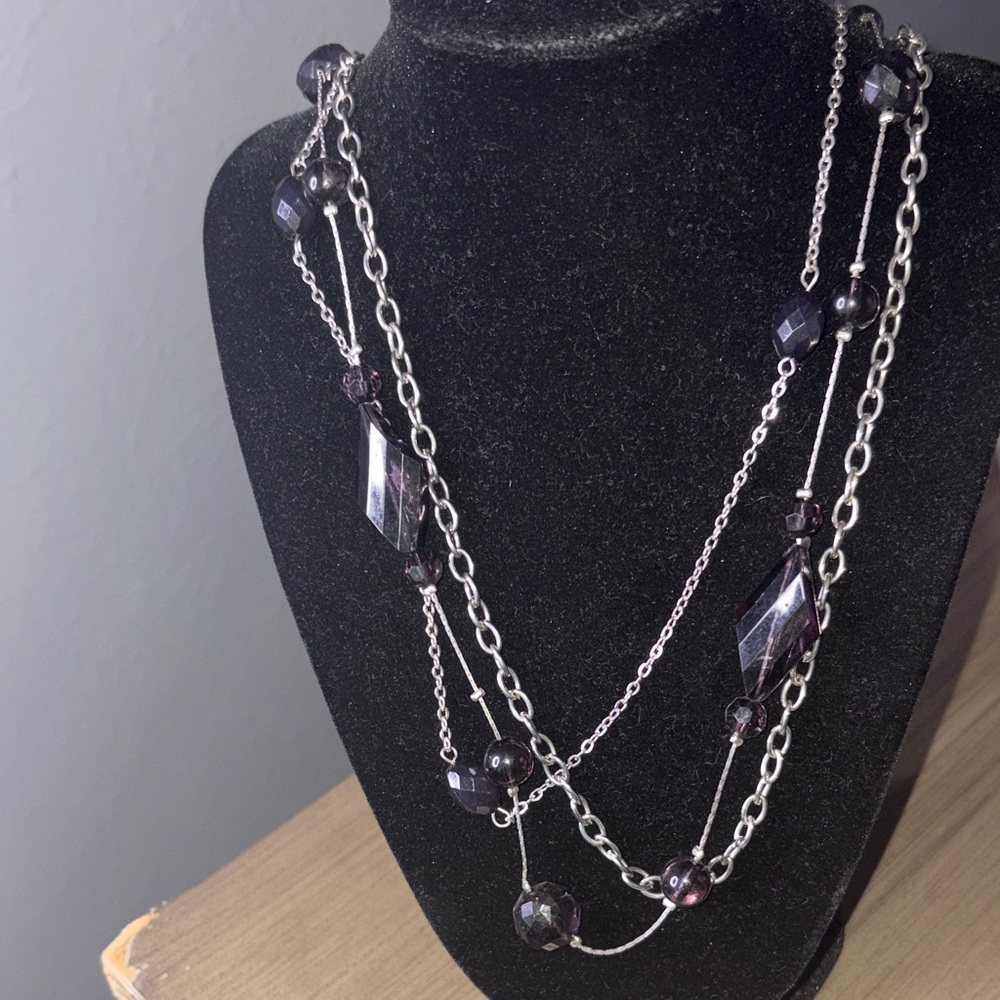 Multi-Strand Purple Beaded Necklace